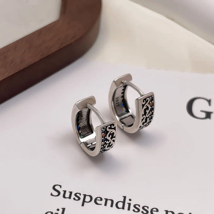 PANJBJ925 Sterling Silver Hoop Earrings - Frosted Geometric Design Fashion Jewelry Gift for Women
