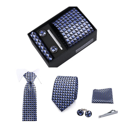 Men’s Green Tie Gift Box Set - Premium Business Necktie with Hanky, Cufflinks & Tie Clip for Wedding Formal Wear