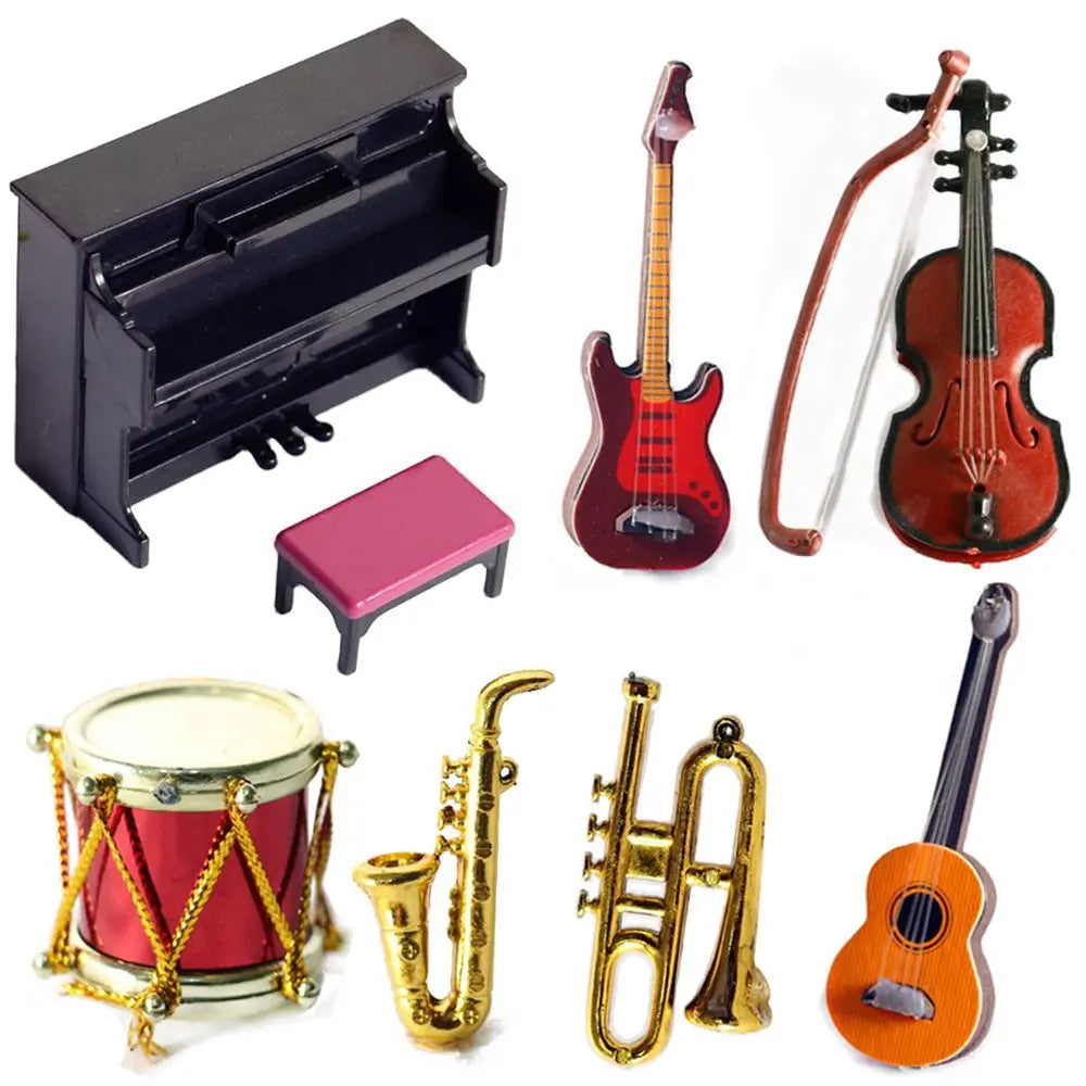1/12 Miniature Doll Musical Instruments - Piano, Violin, Guitar & More Dollhouse Accessories Collection