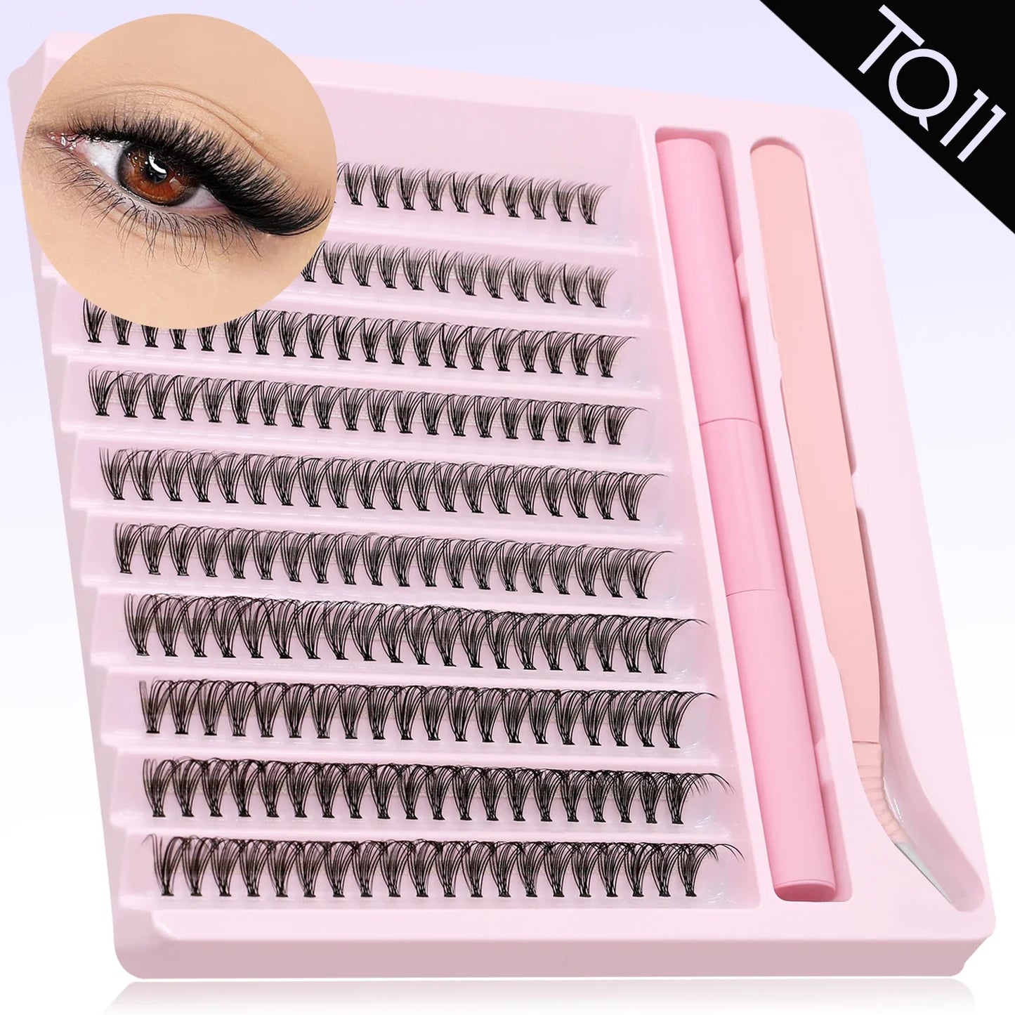 GROINNEYA Eyelash Clusters Kit – DIY Lash Extension with Bond & Seal, Waterproof Strong Hold & Tweezers