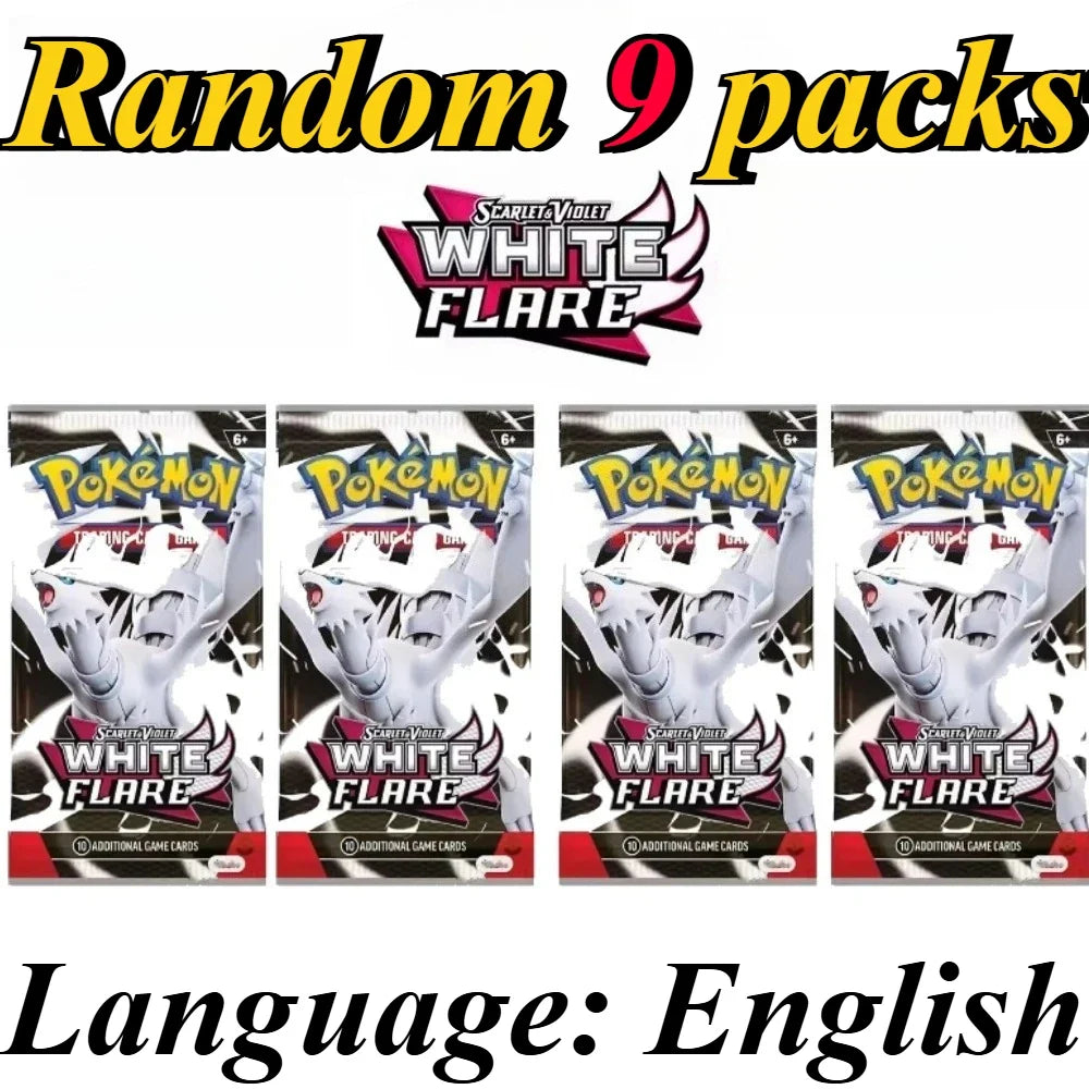 9 Pack Pokémon Trading Cards Set - English Booster Packs with Bright Stars, Prismatic Evolutions and Paldean Fates Gift Collection