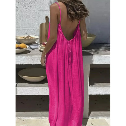 Women’s Strapless Backless Maxi Dress - Loose Comfortable Casual Home Sleepwear Long Dress