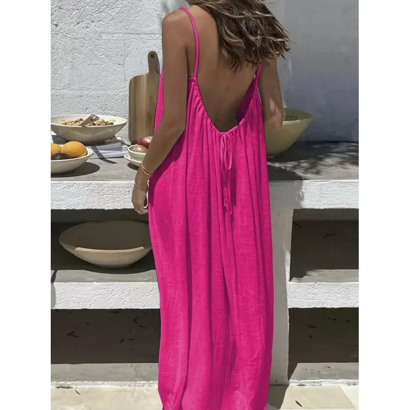 Women Strapless Backless Maxi Dress - Loose Comfortable Casual Home Sleepwear Long Dress