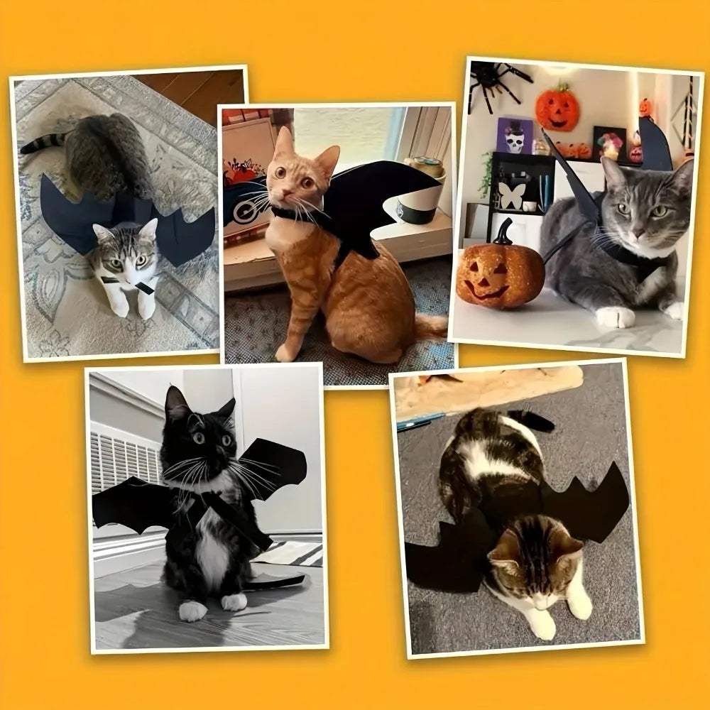 Adjustable Black Bat Wings Pet Costume - Soft Polyester Halloween Cosplay Dress Up Accessory for Cats & Pets