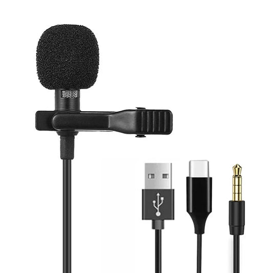 Mini Clip-On Microphone - 3.5mm Type-C USB Lapel Mic for PC Laptop Smartphone DSLR Camera Recording