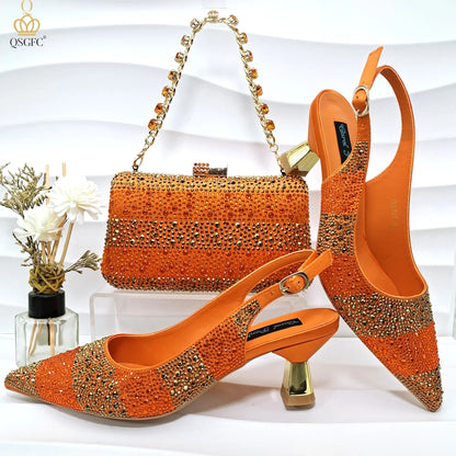 Women’s Green Rhinestone Shoe & Bag Set - Italian Luxury Style Wedding & Party Accessories