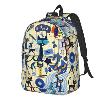 Pete The Cat Casual Backpack - Cartoon Student Laptop Shoulder Bag With Pocket For Men And Women