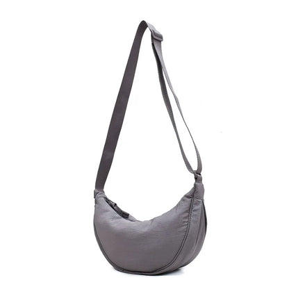 Solid Color Women's Portable Shoulder Bag – Simple Nylon Cloth Padded Crossbody Travel Purse & Messenger Bag
