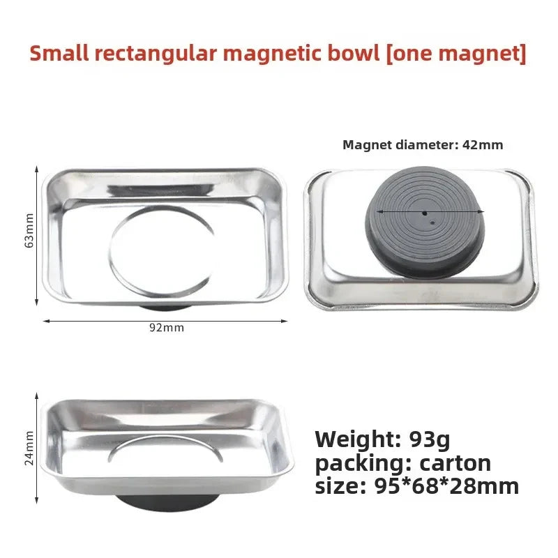 Magnetic Stainless Steel Parts Tray - Round & Square Bowl Organizer for Screws, Nuts, Bolts and Small Parts Storage