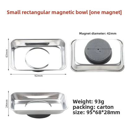 Magnetic Stainless Steel Parts Tray - Round & Square Bowl Organizer for Screws, Nuts, Bolts and Small Parts Storage