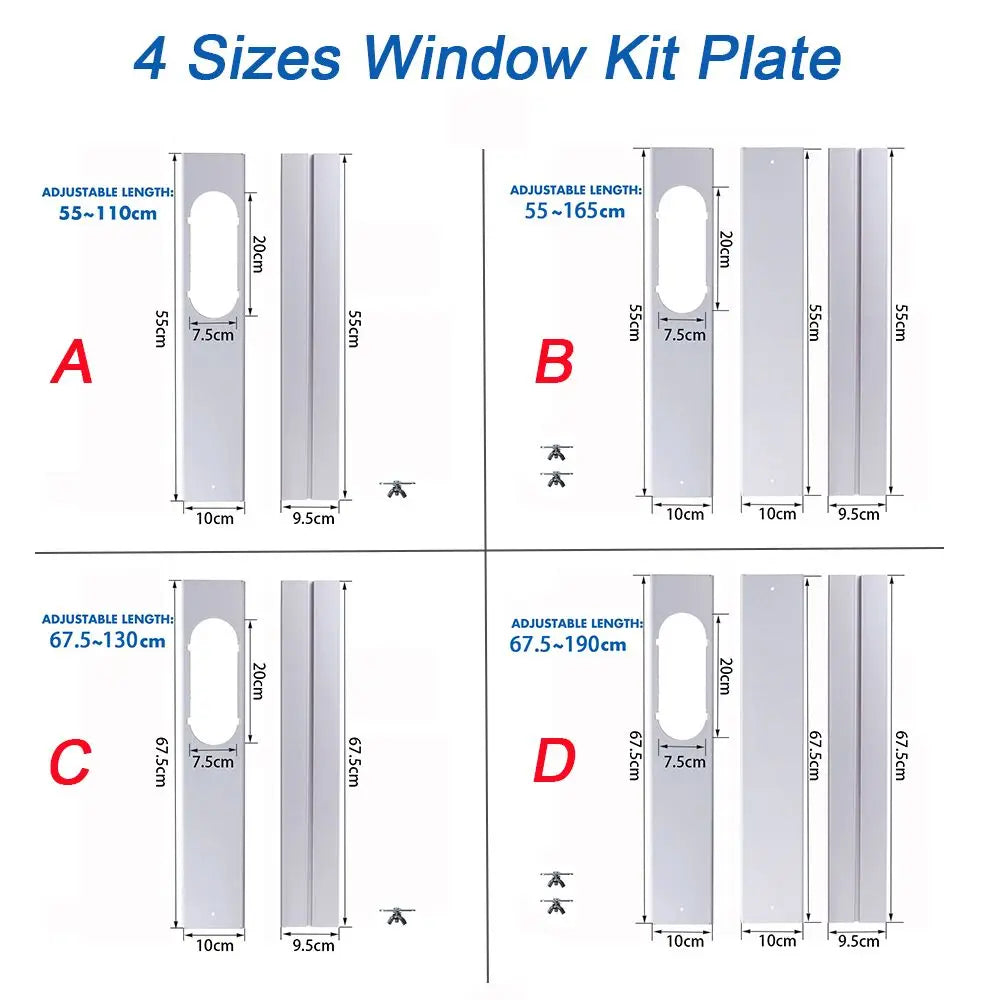 1/2PCS Portable AC Window Kit – Adjustable Slide Plate & Exhaust Hose Connector with Wind Shield Adapter