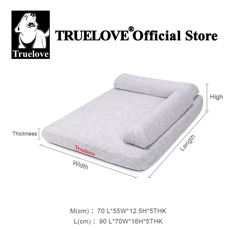 TRUELOVE Memory Foam Pet Bed - Soft Linen Fabric Dog & Cat Bed with Pillow, Removable Washable Cover TLX1211