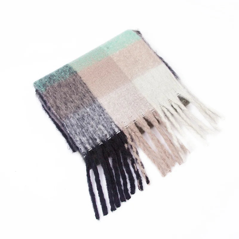 2025 Women's Winter Thick Cashmere Scarf – Warm Pashmina Shawl with Rainbow Tassels & Wraps