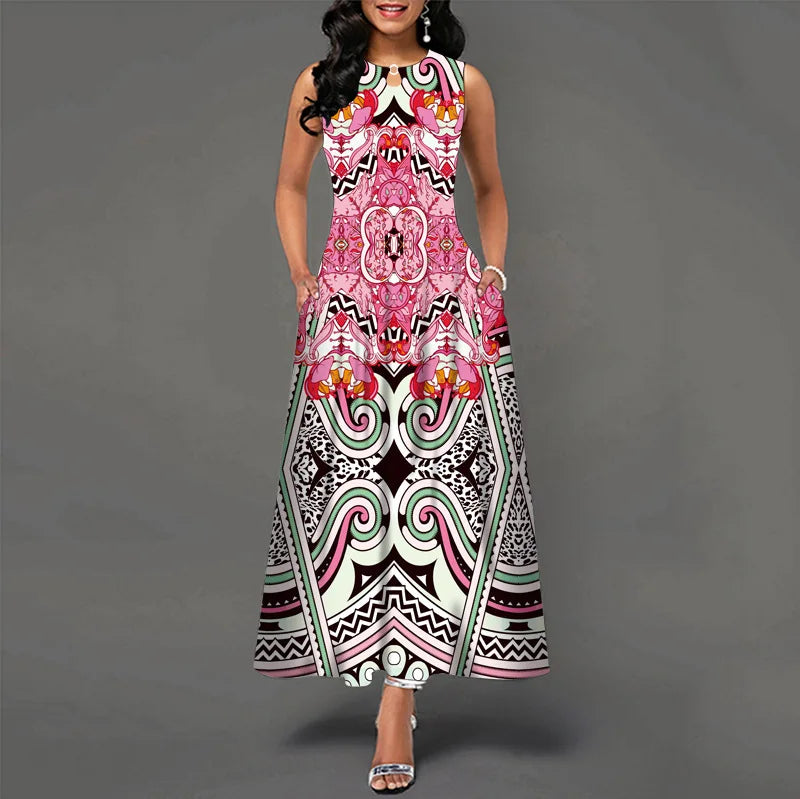 Women’s Loose Floral Vintage Maxi Dress – Ruffled Hole Summer Camis Big Size Elegant Party Dress