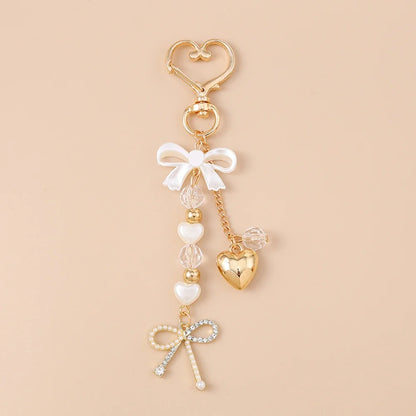 Cute Bowknot Heart Keychain - Crystal Pearl Pendant Charm for Women, Girls & Handbag Decoration
