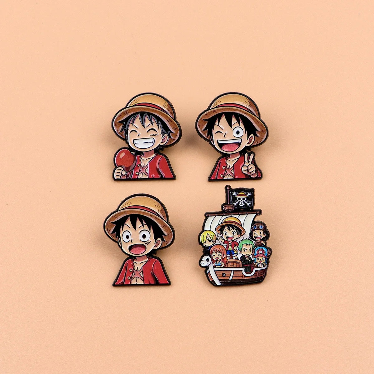 Anime Pirate Enamel Pins 4PCS Set - Cute Backpack Hat Lapel Badges for Fans & Cosplay Gifts