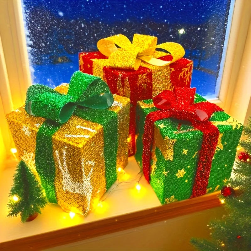 3-Piece Christmas LED Gift Box Set - Warm White Holiday Decoration (No Batteries Included)
