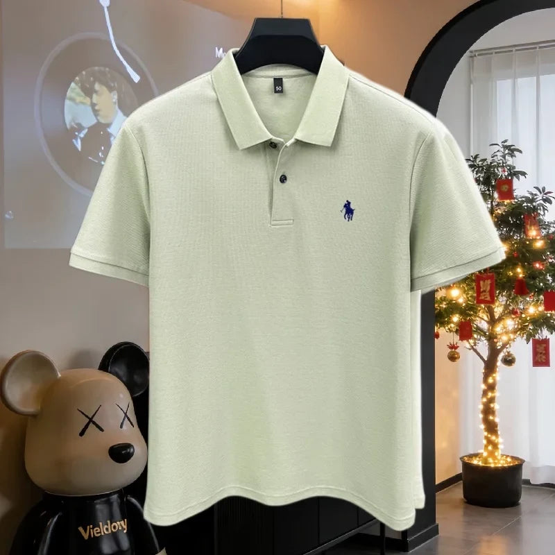 Men’s 100% Cotton Polo Shirt - Luxury Short Sleeve Golf Top with Embroidered Pony Design for Summer Casual Fashion