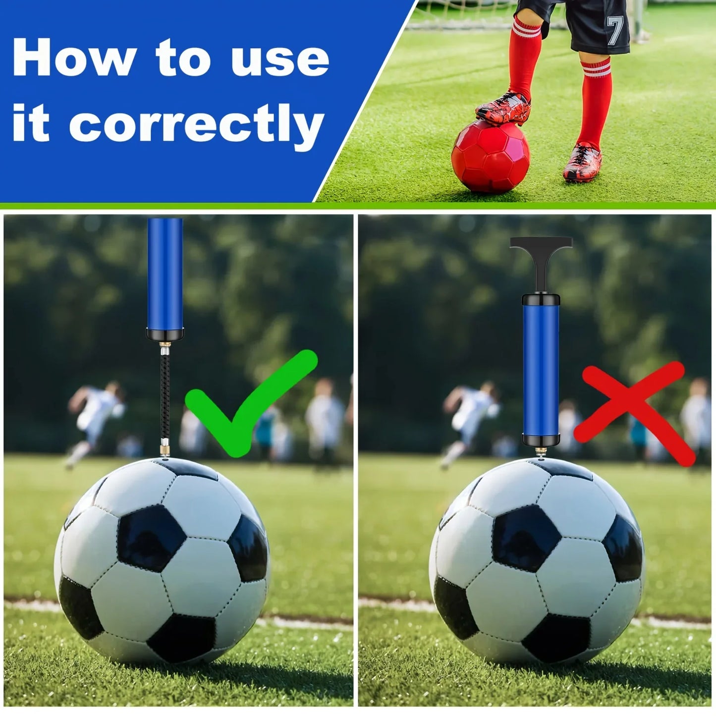 Portable Multifunctional Ball Pump with Needle & Nozzle - Inflator for Football, Basketball, Volleyball & Swimming Balls
