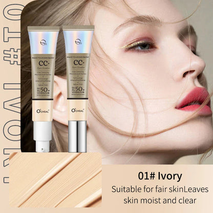 Ocheal 30g CC Cream Foundation – Waterproof Concealer, SPF 50+ Moisturizing Sunscreen, Long-Lasting Brightening Makeup Primer