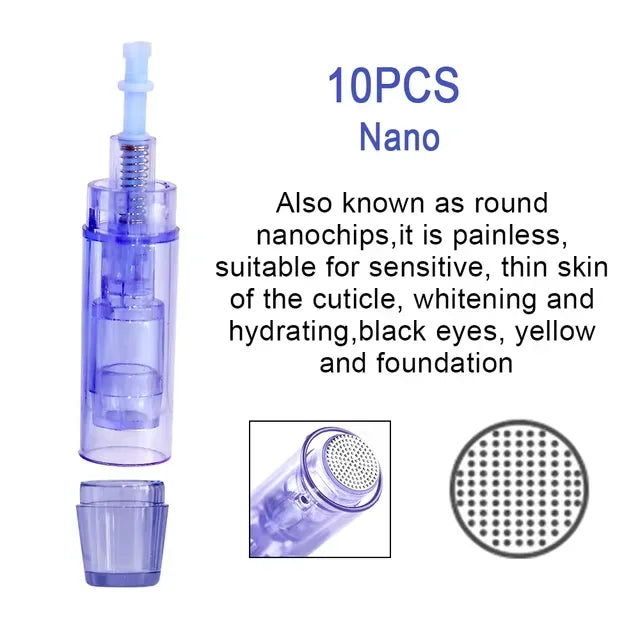 10PCS Dermapen Nano Needle Cartridges - Disposable Microneedling Replacement Tips for A1 Pen Devices