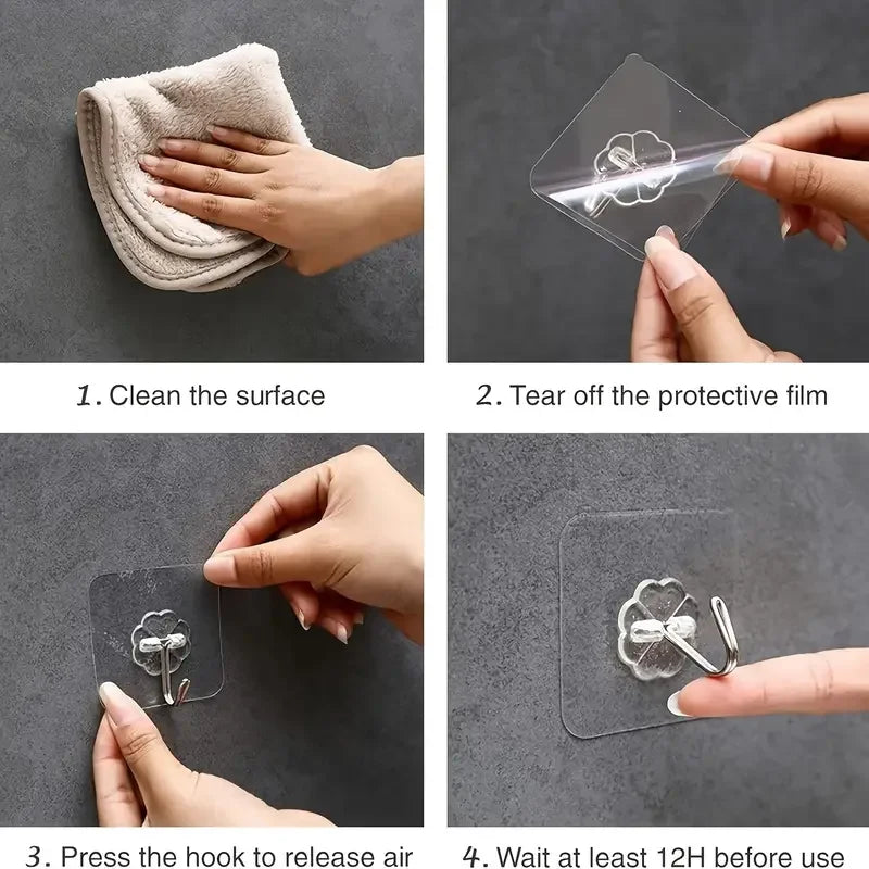 Transparent Heavy Duty Self-Adhesive Wall Hooks – Multi-Purpose Key & Towel Holder for Kitchen and Bathroom