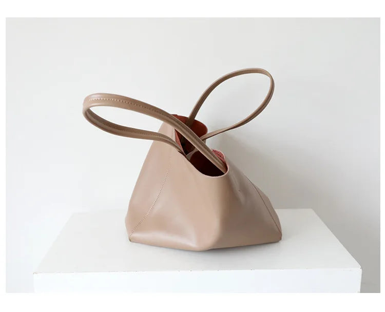 Customized Letter Genuine Leather Tote Bag – Large Capacity, Practical Commuter & Shopping Bag, Cowhide Large Bag