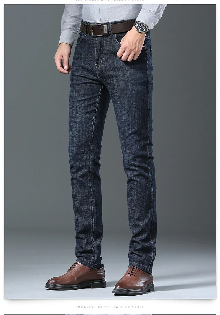 Men’s All-Match Brand Trousers – High-Quality Business Casual High Waist Denim Jeans for All Seasons