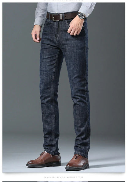 Men’s All-Match Brand Trousers – High-Quality Business Casual High Waist Denim Jeans for All Seasons