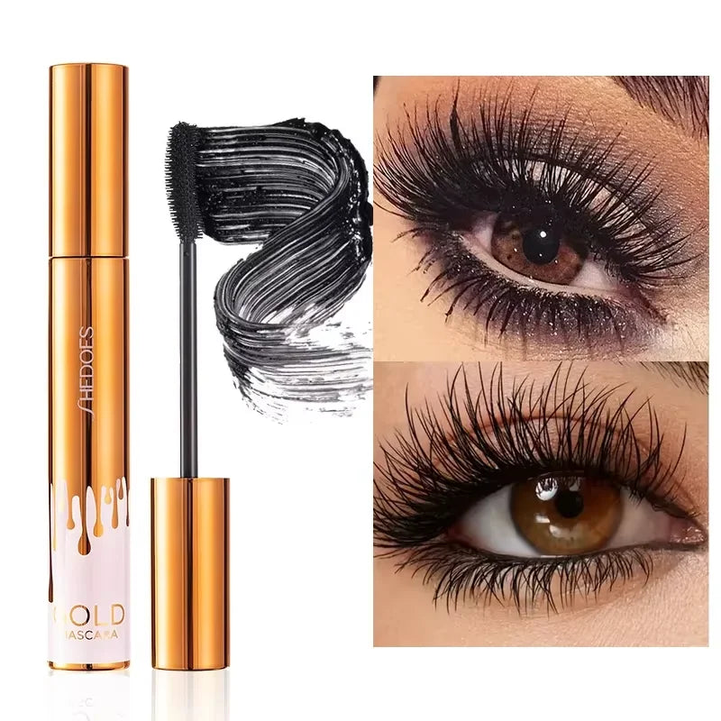 3D Lengthening Mascara - Black Eyelash Extension Effect with Long-Wear Gold Tube Makeup Brush