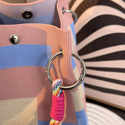 Colorful Stripe Bucket Handbag with Large Capacity, Rope Knot Design, Travel & Everyday Bag