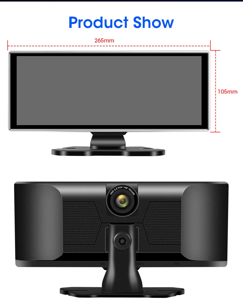 11.26-inch 4K Car DVR Dash Cam – Dual Lens Wireless CarPlay & Android Auto, GPS Navigation, 5G WiFi, FM, AUX Video Recorder Monitor