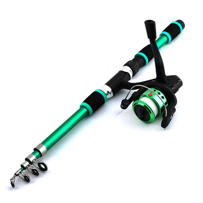 Fishing Pole Set - Telescopic Rod & Spinning Reel Combo with Baits, Hooks & Travel Accessories