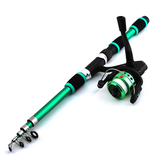 Fishing Pole Set - Telescopic Rod & Spinning Reel Combo with Baits, Hooks & Travel Accessories