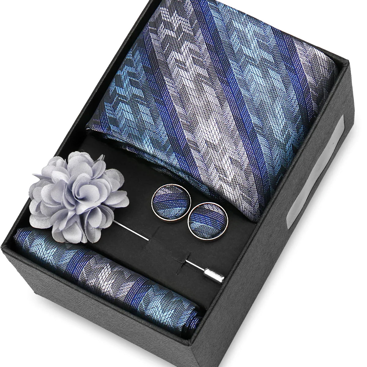 Elegant Men’s Necktie Gift Set - Fashion Tie with Handkerchief, Cufflinks & Brooch Pin Accessories for Business & Wedding