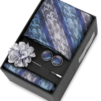 Elegant Men’s Necktie Gift Set - Fashion Tie with Handkerchief, Cufflinks & Brooch Pin Accessories for Business & Wedding