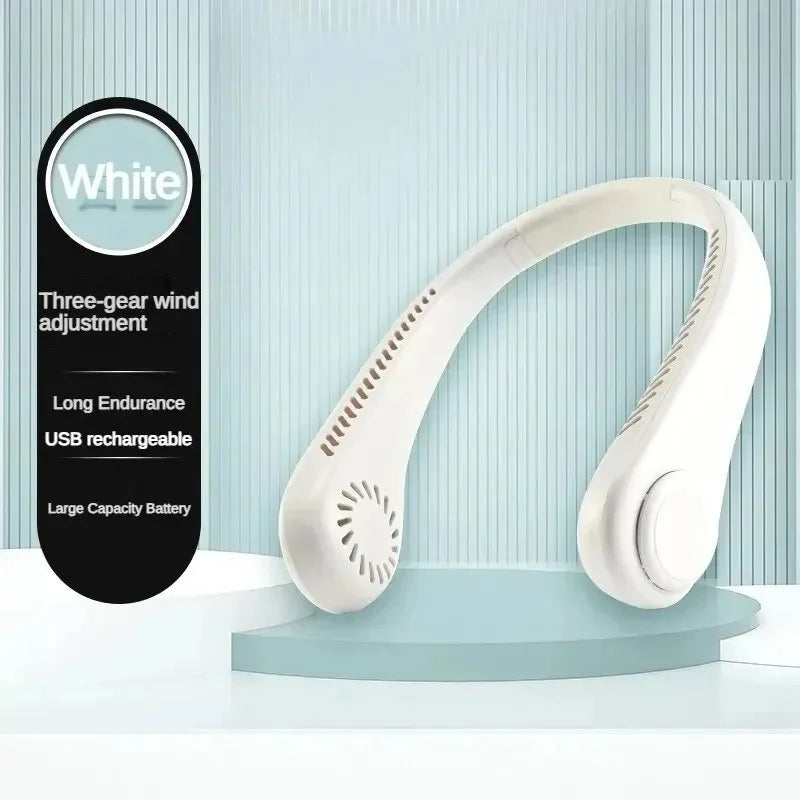 8000mAh USB Neck Fan - Portable Bladeless Rechargeable Cooling Fan with LED Display for Outdoor & Handheld Use