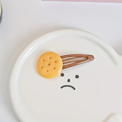 8Pcs Cute Biscuit Hair Clips Set - Adorable Simulation Food Theme Hairpins for Women Girls Daily Accessories