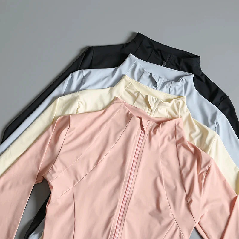 New Yoga Wear Ladies Coat – High Elastic Loose Fitness Top, Long Sleeve Stand-Up Collar for Exercise