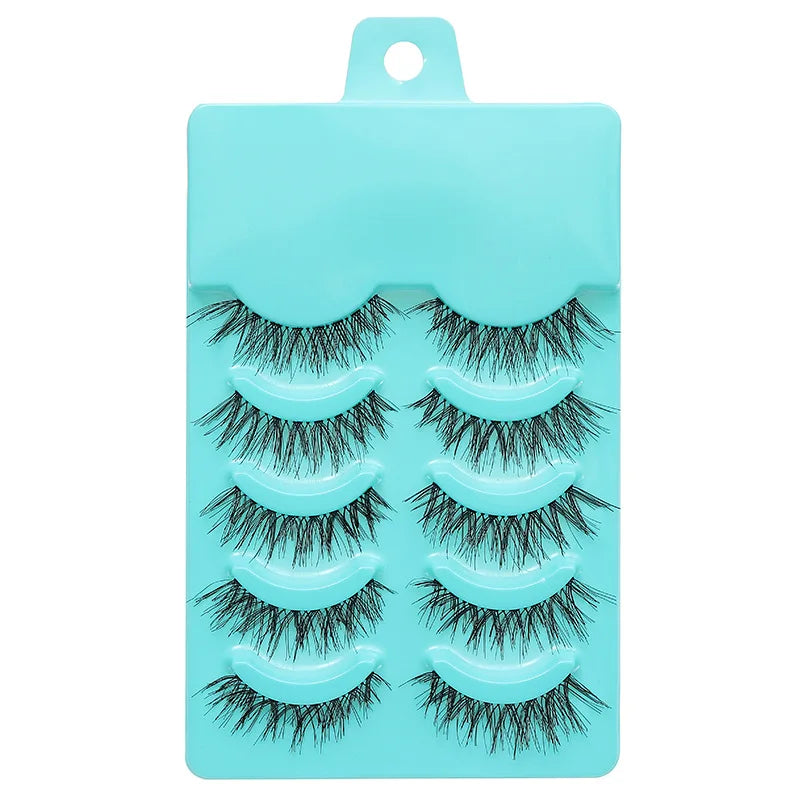 Manga Lashes 5 Pairs – Anime Cosplay Faux Mink Short Full Strip Lashes, Korean Natural Look, Clear Band Soft Eyelash Extensions