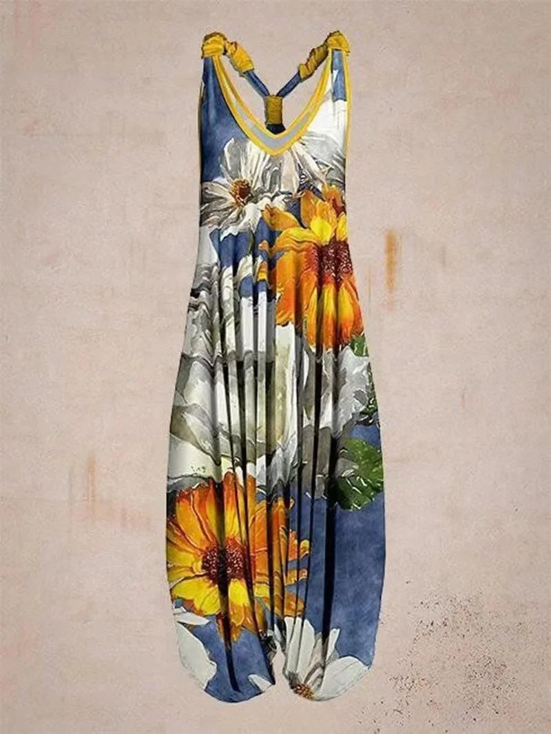 Bohemian Wide Leg Jumpsuit - Vintage Mandala Paisley Print Loose Fit Backless Women Harem Romper