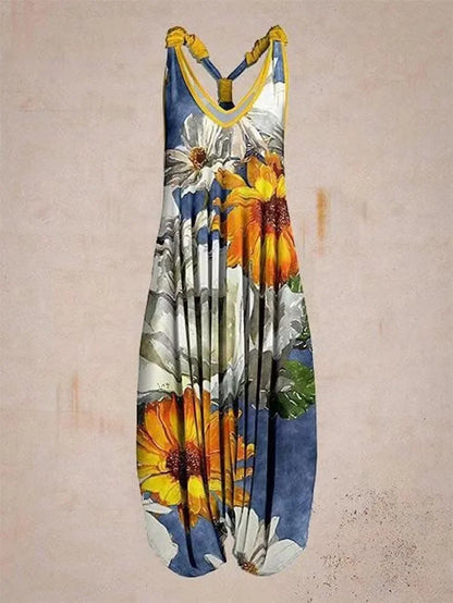 Bohemian Wide Leg Jumpsuit - Vintage Mandala Paisley Print Loose Fit Backless Women Harem Romper