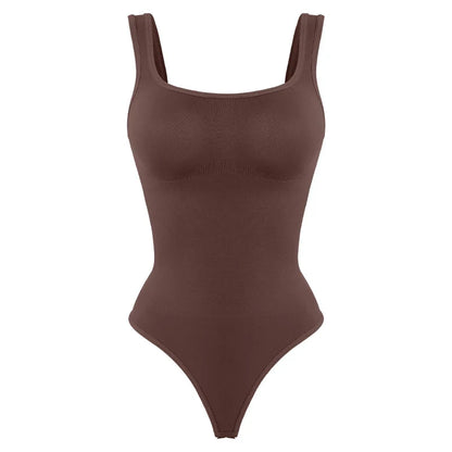 Women’s Seamless Shapewear Bodysuit - Tummy Control Square Neck Slimming Backless Thong Body Shaper