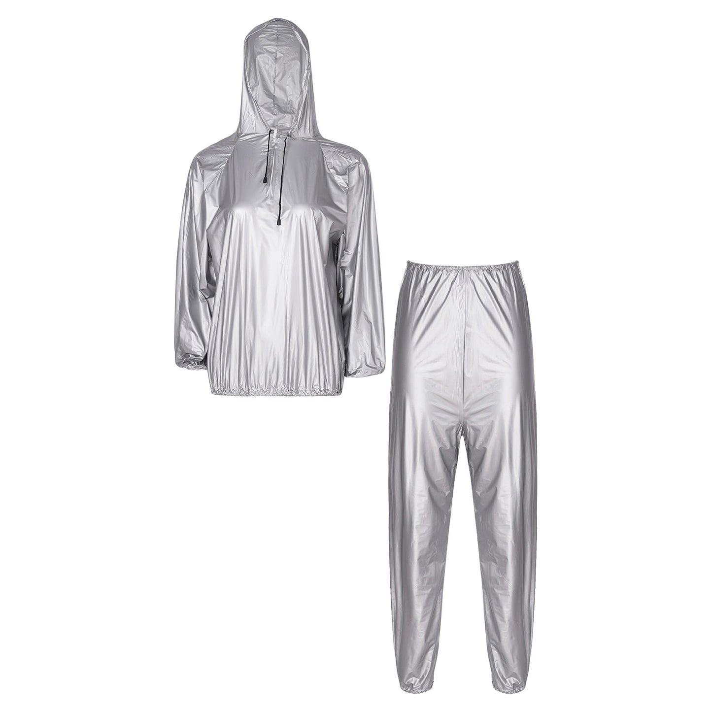 Unisex PVC Sauna Suit — Long Sleeve Top & Elastic Waistband Pants for Men & Women, Slimming Fitness Workout Outfit