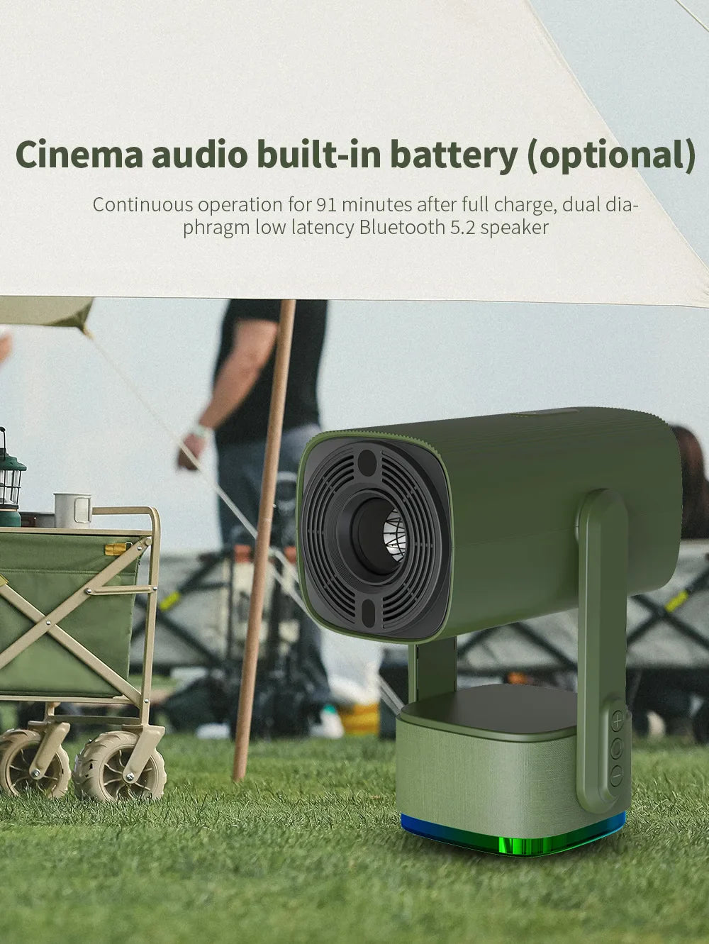 Salange K2 4K Smart Projector – Android 11, Built-in Battery, Bluetooth Speaker, WiFi, Auto Focus & Keystone for Outdoor Movies