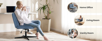 Criss-Cross Leg Office Chair – Armless Wide Seat, Height Adjustable Swivel for Home or Desk