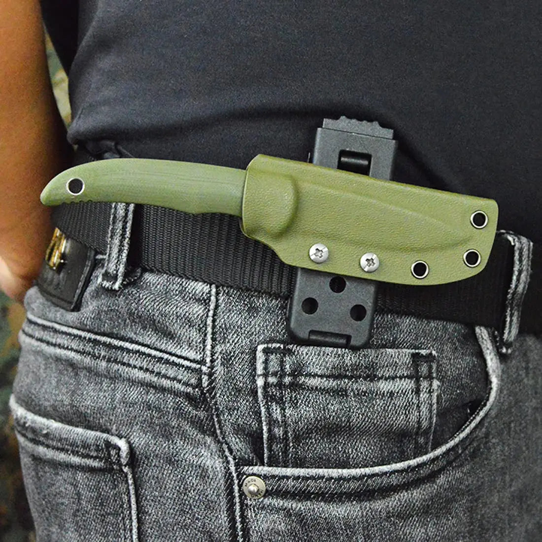 KYDEX Scabbard Waist Clip Knife Sheath - Utility EDC Holster with Belt Buckle for Camping & Mag Pouches