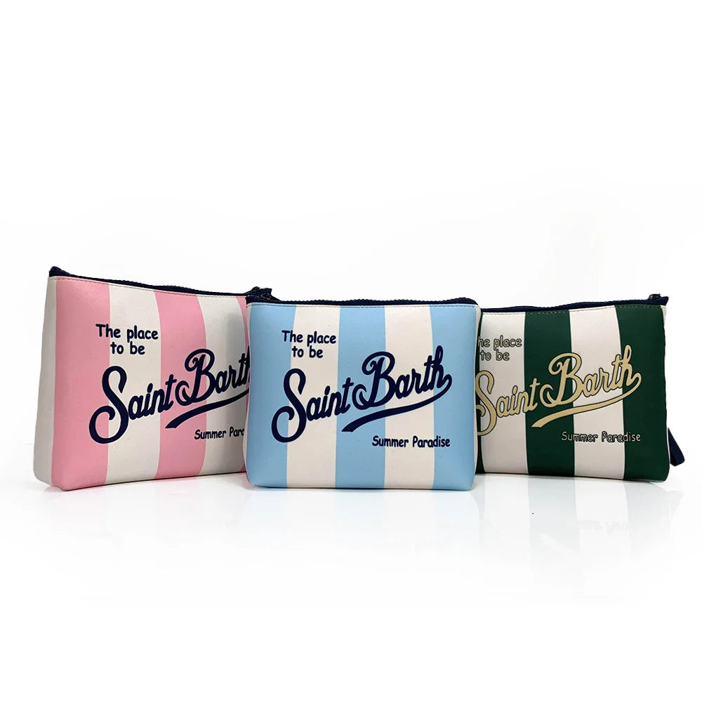 S-SAINT BARTH Pink Neoprene Clutch Bag – Trendy Vertical Zip Pouch Makeup & Toiletry Purse for Women