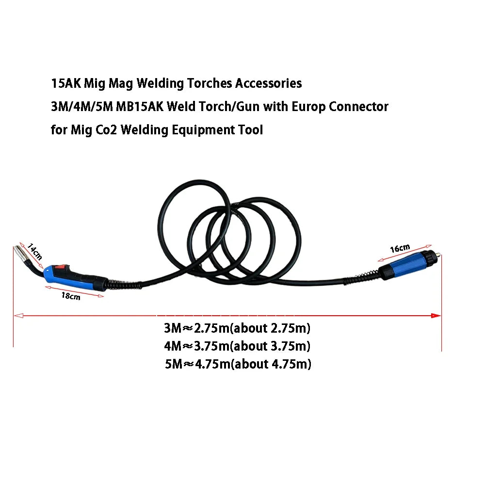 MB15AK MIG/MAG Welding Torch - 3M/4M/5M Euro Connector CO2 Welding Gun