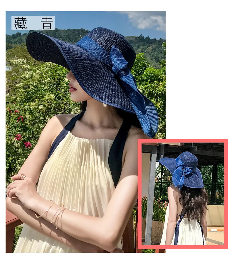 Women’s Foldable Summer Straw Hat – Beach & Travel Sun Visor with UV Protection, Bucket Cap Panama Style